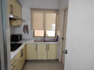 a small kitchen with a sink and a window at Dream East Lake in Seri Kembangan