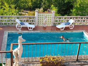 un hombre está en una piscina con un hombre en una piscina en Antica Terrazza, en Terni