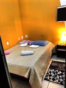 Duque Hostel في بيليم: غرفة نوم عليها سرير ووسادتين