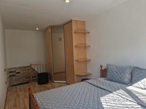 1 dormitorio con 1 cama, vestidor y armario en Duplex Apartment Vilte, en Druskininkai