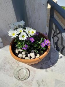 um vaso de flores sentado numa mesa em Adria Vrsar em Vrsar
