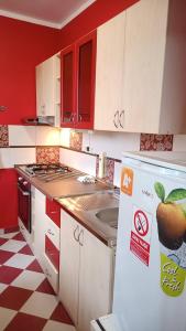 Kuchyň nebo kuchyňský kout v ubytování WOLF APARTMAN Pokojné ubytovanie v Považskej Bystrici Tichá lokalita s parkovaním Všade blízko Vhodné pre pracovné cesty turistiku aj oddych Plne vybavena kuchyňa