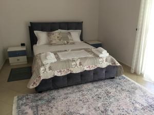 1 dormitorio con 1 cama grande con alfombra en Vacation Home in Gjiri i Lalëzit, Lalëz, Durrës, en Durrës