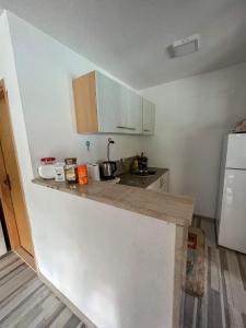 a kitchen with a counter top and a refrigerator at Edison in Jablanica