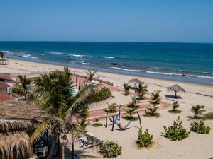 a view of a beach with palm trees and the ocean at Palo Santo Sanctuary in Canoas De Punta Sal