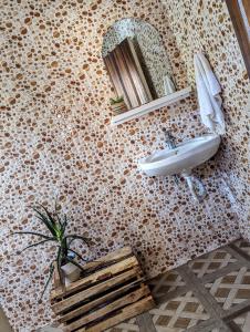 uma casa de banho com um lavatório e um espelho em The Lion King Homestay em Moshi