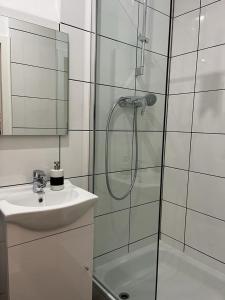 a bathroom with a shower and a sink at Monteur Wohnung 2 in Hagen