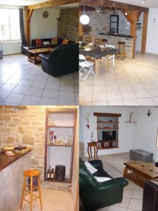 4 vistas diferentes a una sala de estar y una cocina en Gîte du Lieu Piquot, en Gréville-Hague