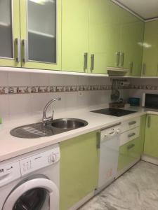 een keuken met een spoelbak en een wasmachine bij Centro ciudad y parking in Granada
