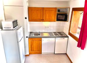 a small kitchen with a sink and a microwave at APPARTEMENT CHALETS DU SUPER D in Le Dévoluy