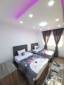 - une chambre avec 2 lits et un plafond violet dans l'établissement Smart hom, au Caire
