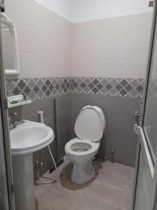 een kleine badkamer met een toilet en een wastafel bij Islamabad lodge in Islamabad