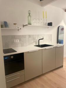a kitchen with a sink and a stove at Charmant appartement in Ajaccio