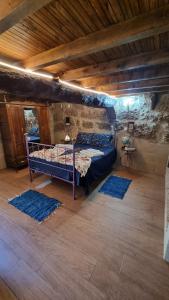 1 Schlafzimmer mit 2 Etagenbetten in einem Zimmer mit blauen Teppichen in der Unterkunft Casa da Relva inspirado em Harry Potter in Lamego
