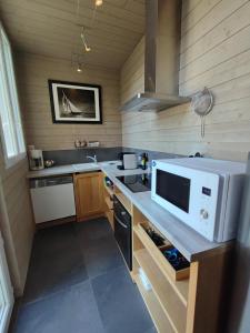 a kitchen with a counter top with a microwave at La Villa Maignan - Centre ville - Jardin - 15p in Le Mans