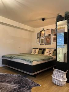 ein Schlafzimmer mit einem Bett in einem Zimmer in der Unterkunft Modernes Appartement Sauerland in Hachen