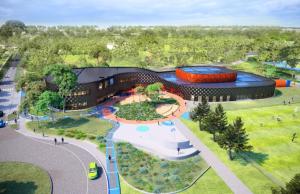 a rendering of a building in a park at The Lodge, Blacktown - Sydney in Rooty Hill