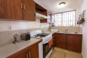 a kitchen with a stove and a sink at Tropical house in Downtown Cancún in Cancún