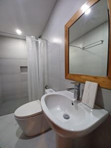 a bathroom with a sink and a toilet and a mirror at QM Diving Resort in Basdiot