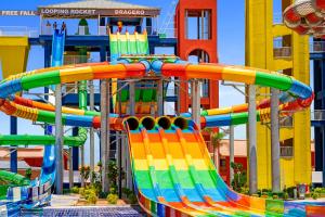 a colorful water slide at a water park at Pickalbatros Jungle Aqua Park - Neverland Hurghada in Hurghada