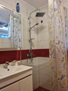 een badkamer met een douche en een wastafel bij Apartmani Villas in Visoko