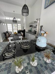 cocina con fogones y algunas plantas en una habitación en Cottage, Nine on Windsor, Kalk Bay, Cape Town, en Kalk Bay