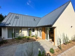 a white house with a metal roof at Pandhome in Dingsheim