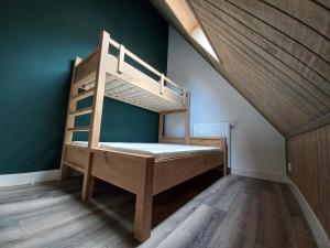 een stapelbed in een kamer met een groene muur bij vakantiewoning - Achterom in Ommen