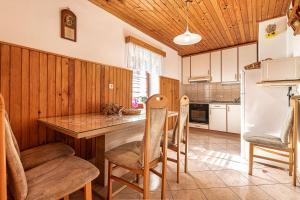 eine Küche mit einem Tisch und Stühlen sowie einem Kühlschrank in der Unterkunft Kolpa Zupančič Vineyard Apartments - Happy Rentals in Stari Trg ob Kolpi