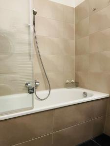 a bathroom with a bath tub and a shower at Modern Apartment in Mitte in Berlin