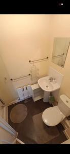 Łazienka z białą toaletą i umywalką w obiekcie Benham w mieście Parkside