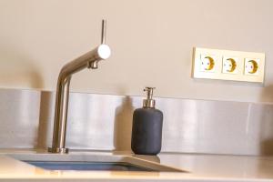 a kitchen sink with a soap dispenser sitting next to it at New Family XL Utopia Top floor app4 Rotterdam-Schiedam City Centre Central in Schiedam