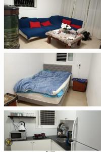 cocina y sala de estar con cama y mesa. en דירת שי en Rishon LeẔiyyon