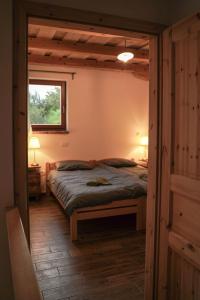a bedroom with a bed in a room with a window at Holiday Home GaMaJaMa in Dobravlje