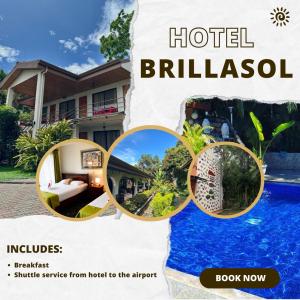 a brochure of a hotel with the reflection of a house at Brillasol Airport Hotel in Alajuela