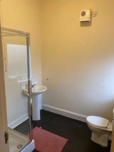 a bathroom with a shower and a toilet and a sink at Branxiar Castle - Stylish & Elegant 3 Bedroom Apartment in Wallsend, North Tyneside in Old Walker
