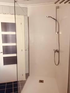 a bathroom with a shower with a glass door at Jositown in Santander