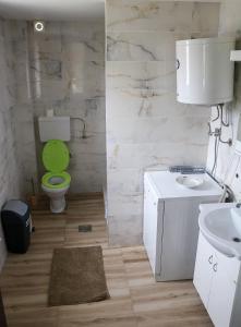 uma casa de banho com um WC verde e um lavatório em Etno san em Šiljakovac