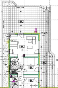 a plan of a building with different colored lines at Penthouse in den Bergen in Imst