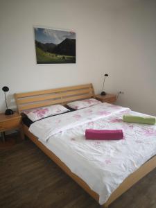 1 dormitorio con 1 cama con 2 almohadas en Penthouse in den Bergen, en Imst