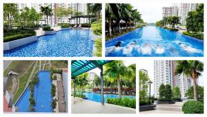 un collage de cuatro fotos de una piscina en Sky Garden Homestay, Presint 15 Putrajaya, en Putrajaya