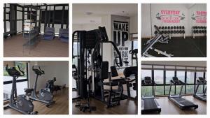 four pictures of a gym with exercise equipment in it at Sky Garden Homestay, Presint 15 Putrajaya in Putrajaya