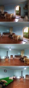 dos fotos de una habitación con mesas y sillas en Gujejiani Guest house, en Mestia