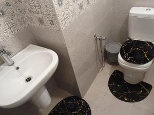 a bathroom with a white sink and a toilet at Grand appart. Carthage Salammbô in Tunis