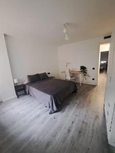 1 dormitorio con 1 cama grande y escritorio en Habitación Doble en piso compartido, en Premiá de Mar