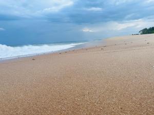 a sandy beach with the ocean in the background at Turtle Wood Cabin in Tangalle