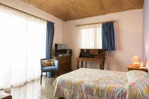 Schlafzimmer mit einem Bett, einem Schreibtisch und einem TV in der Unterkunft Casa La Columna in Puerto Vallarta