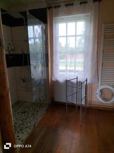baño vacío con ducha y ventana en Maison entière avec piscine chauffée 4p, en Brétigny