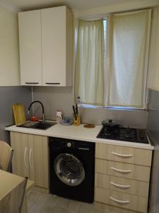 a kitchen with a washing machine and a sink at Vake Super Quiet and Comfy Apartment with a Yard in Tbilisi City +9 photos