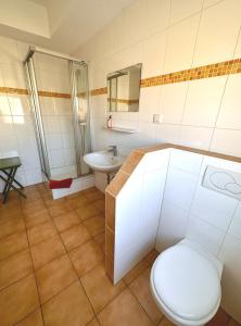 ein Bad mit einem WC und einem Waschbecken in der Unterkunft Monteurunterkunft Schwarzenbruck in Schwarzenbruck